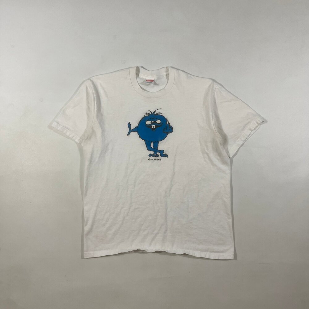 Supreme Blue Monster Middle Finger Graphic White Tee M Made in USA